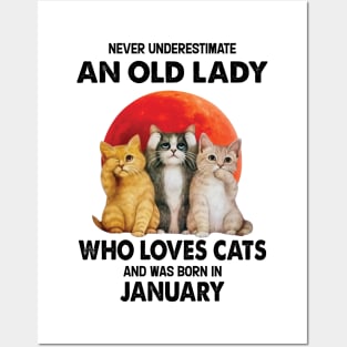 Never Underestimate An Old Lady Who Loves Cats And Was Born In January Posters and Art